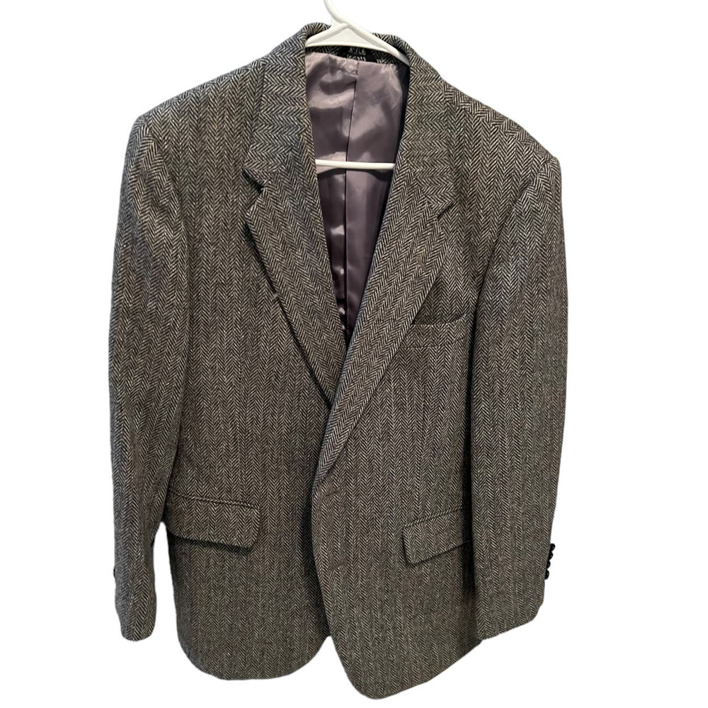 Vintage Joe Namath Signature Collection Gray Herringbone Wool Blazer Size 42R